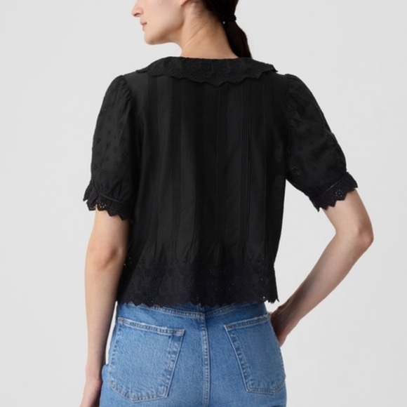Gap x DOEN Black Eyelet Shirt in size large - Picture 3 of 7